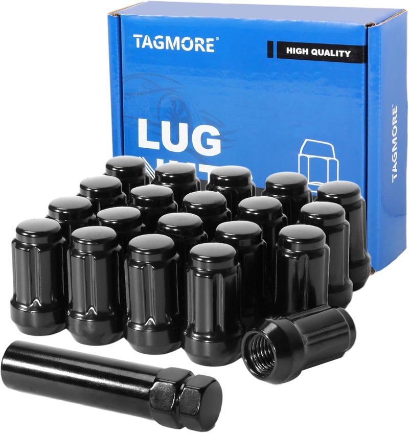 TAGMORE 20pcs M12x1.5 Spline Lug Nuts - Compatible with 1998-2022 Honda Accord/CRV, 1983-2020 Toyota Camry, 1996-2013 RAV4, One-Piece Design Factory Wheel Lug Nut Set with Socket Key (Black) - Image 1